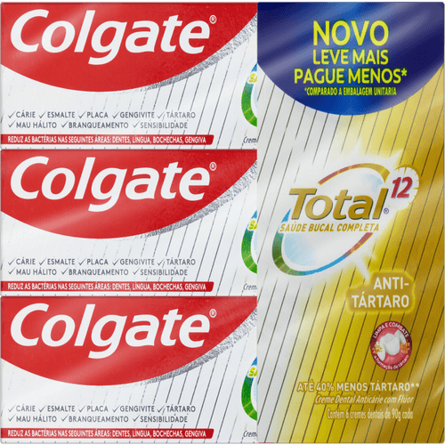 Creme Dental Antitártaro Anticárie com Flúor Colgate Total 12 Caixa 6 Unidades de 90g Cada Leve Mais Pague Menos