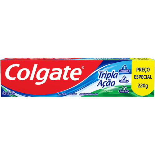 Creme Dental Anticárie com Flúor e Cálcio Menta Original Colgate Tripla Ação Caixa 220g Preço Especial