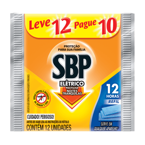 Repelente Pastilha Elétrico SBP Noites Tranquilas Pacote Leve 12 Pague 10 Unidades Refil