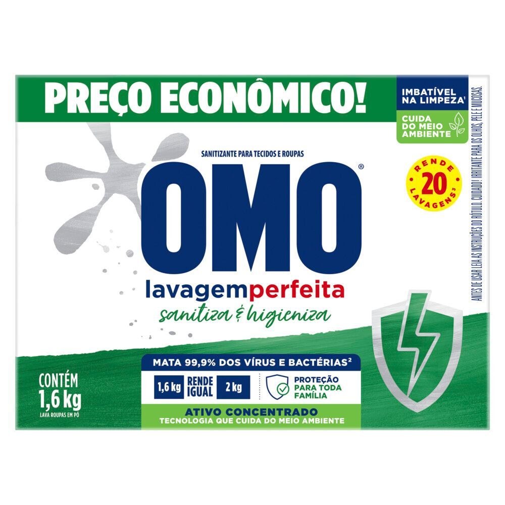 Lava-Roupas em Pó Omo Lavagem Perfeita Sanitiza & Higieniza Caixa 1,6kg