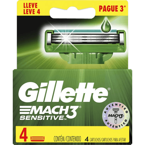 Carga de Aparelho para Barbear Gillette Mach3 Sensitive 4 Unidades Leve Mais Pague Menos