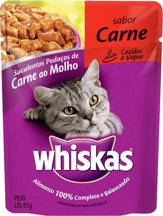 Alimento para Gatos Adultos Carne ao Molho Encorpado Refeição Completa Whiskas Sachê 85g