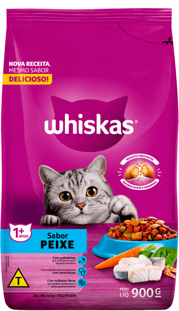 Alimento Premium para Gatos Adultos Peixe Whiskas Pacote 900g