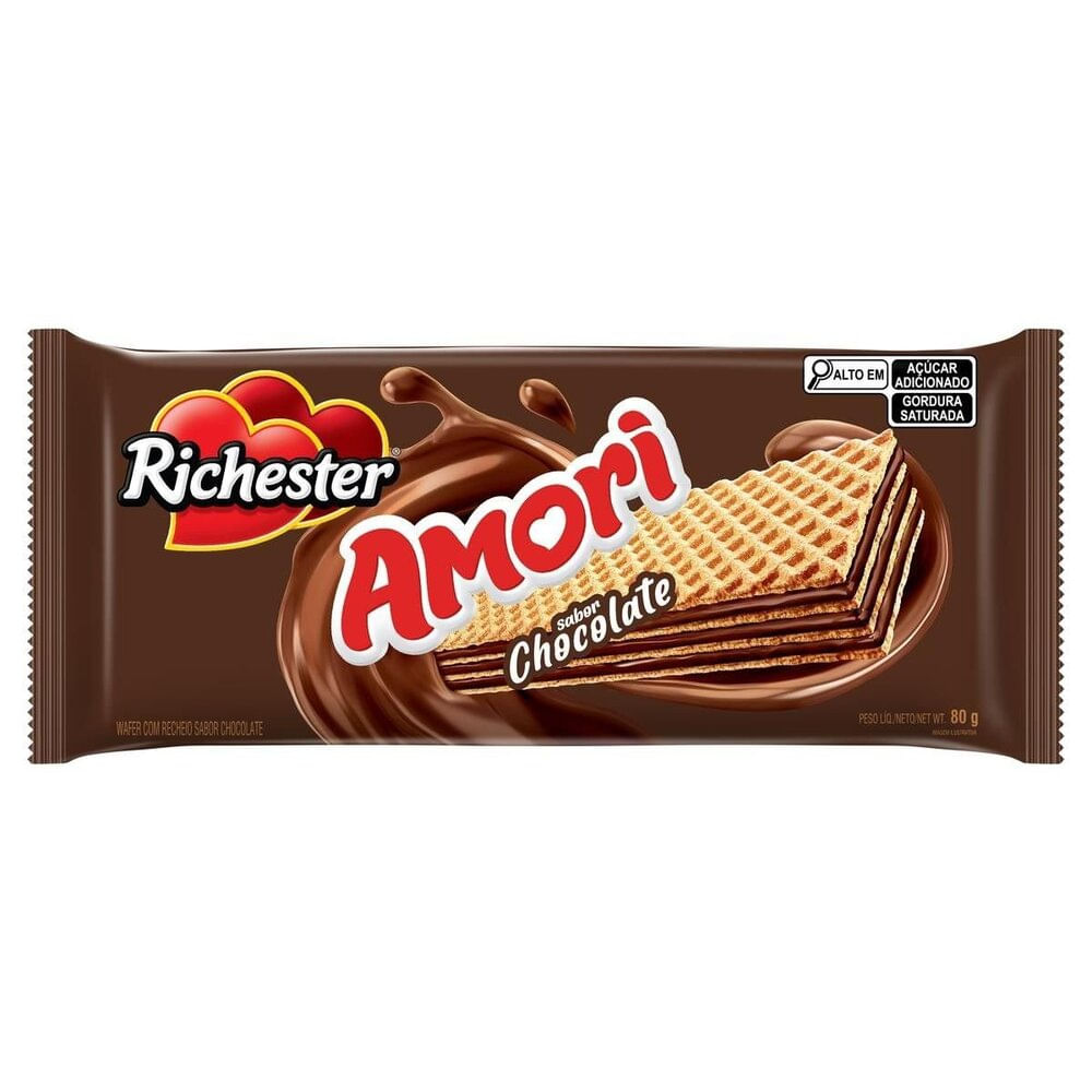 Biscoito Wafer Recheio Chocolate Richester Amori 80g