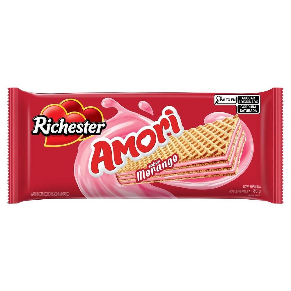 Biscoito Wafer Recheio Morango Richester Amori 80g