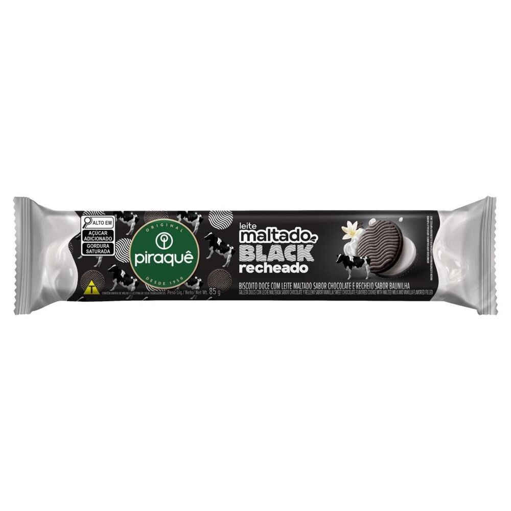 Biscoito Leite Maltado Black Recheio Baunilha Piraquê 85g